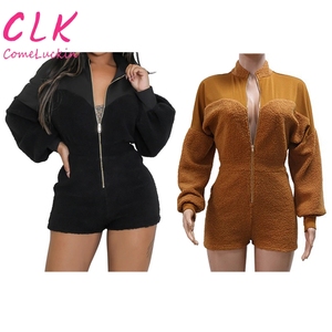 <span class=keywords><strong>Polaire</strong></span> barboteuse à manches longues une pièce combinaison courte <span class=keywords><strong>femme</strong></span> combishort automne hiver tenue décontracté combinaison - Product Image 1