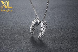 Stainless Steel <b>Angel</b> Wing Pendant Necklace For Men Everyday Wear Geometric Design Asymmetry Style - Product Image 6