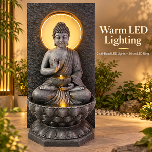 Fontaine d'eau de <span class=keywords><strong>jardin</strong></span> extérieure en résine avec halo de <span class=keywords><strong>Bouddha</strong></span>, mur d'eau avec anneau LED de 50 cm et cascade <span class=keywords><strong>pour</strong></span> patio et cour - Product Image 4