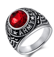 Vintage Amerikanisches Nationalemblem-Ring für Männer Schöner Blauer Edelstahl Marine Armee Modischer Glas-Edelstein-Ring