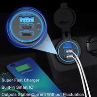 Chargeur de voiture double USB Interrupteur intégré étanche 3 ports de charge rapide Prise 24V Prise 12V pour voiture, bateau, marine, mobile 12V 24V