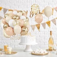 Ballons en métal blanc de 12 pouces avec confettis dorés et beiges pour la décoration de fête de mariage ou de douche nuptiale