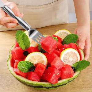 2 in 1 Stainless Steel Fruit <b>Cutter</b>, 2024 New <b>Watermelon</b> Fork Slicer <b>Cutter</b> Slicer Tool, Dual Head Fruit Forks Slicer Knife - Product Image 2