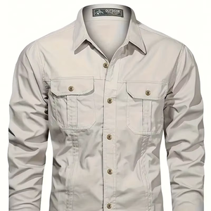 Dropshipping Chemise de travail décontractée à manches longues pour hommes, coupe décontractée, quatre saisons, avec poches - Product Image 1