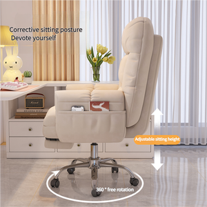 Plüsch gefüllter, mit Leder umwickelter drehbarer Bürostuhl-höhen verstellbar, mit Aufbewahrung tasche-Ideal für Schlafzimmer Einzels itz - Product Image 2