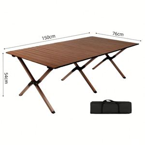 Outdoor Portable Leisure Foldable Stable Bamboo Wood Grain Carbon Steel Egg Roll Camping <b>Table</b> Customized - Product Image 4