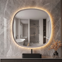 Espejo de Baño LED Moderno con Marco Gris, Redondeado y Suave, con Función Antivaho, Táctil y Regulable, para Montar en la Pared, Decorativo