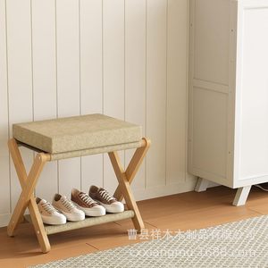 Solid Wood <b>Shoe</b> Changing Stool With <b>Storage</b> Foldable Footrest For Entryway Living Room - Product Image 1