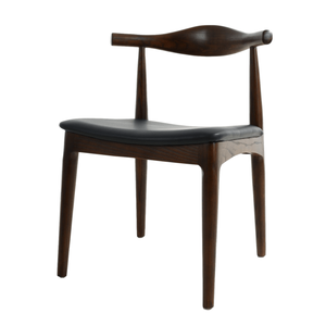 Chaise en bois massif de style européen <span class=keywords><strong>Hans</strong></span> <span class=keywords><strong>Wegner</strong></span> avec accoudoirs en corne de bœuf et assise en cuir, mobilier de salle à manger nordique en bois - Product Image 2