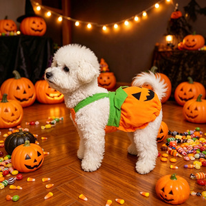 Overoles personalizados de calabaza para mascotas de Halloween, disfraz divertido de calabaza, atuendo para perros y gatos pequeños tipo oso de peluche. - Product Image 1