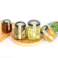 Botol Saus Madu, Selai, dan Acar, Wadah Penyimpanan Kacang, Stoples Kaca Persegi Kosong Transparan, Stoples Kustom untuk Kopi, Permen, dan Makanan
