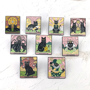 朋克风格塔罗牌系列月亮太阳星星猫胸针头骨画万圣节服装配件背包胸针徽章翻领别针 - Product Image 3