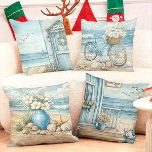 Những chiếc gối trang trí nhà bãi biển ấm cúng với vỏ sò, hoa và xe đạp để trang trí theo phong cách biển cả. - Product Image 1