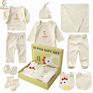 High quality baby clothing set 100% cotton organic infants wear white color with red chicken embroidery hot sale box gift
