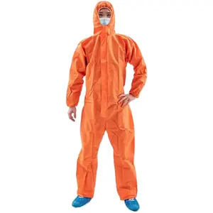 Junlong turuncu renk yüksek kalite tipi 5 6 koruma emniyet giyim kapşonlu tek kullanımlık SMS tulum için toptan