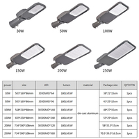 Lampadaire LED AC 85-265V, haute intensité, 30W 50W 100W 150W 200W 250W, éclairage routier extérieur, lampes en aluminium, lampadaire LED