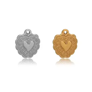 Hobbyworker 10pcs 14*16mm 3D Stainless Steel Retro Embossed Love Heart Pendant for DIY Necklace Jewelry Making P0673