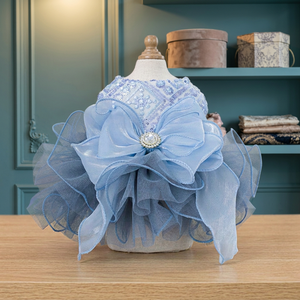 Lindo Vestido de Tul Azul para Perro, Estilo Princesa, Color Sólido, Ropa Lavable para Mascotas de Verano y Primavera - Product Image 3