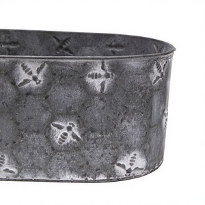 Jardinières rustiques en métal rondes pour l'extérieur, ensemble de deux pots gris, les meilleures jardinières en métal blanchies à la main, grandes jardinières en métal - Product Image 6