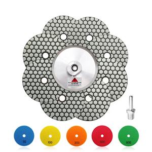 1 सेट/10 पीसी 4 इंच शुष्क लचीला हीरा पॉलिशिंग पैड सैंडिंग डिस्क + एल्यूमीनियम बैकर पैड + ग्रेनाइट के लिए एडाप्टर - Product Image 1
