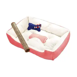 Comfortable Soft Pet Cushion Bed Bone Style Folding Pet Nest Anti-Slip Bite Resistance Plush Dog Sofa Bed Nest