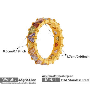 Anillo Triangular N&S Vintage Chapado en Oro de 18K con Incrustaciones de Circonita Cúbica, en Acero Inoxidable, Resistente al Agua y al Deslustre, Disponible en Varios Tamaños, Ideal para Regalo - Product Image 5