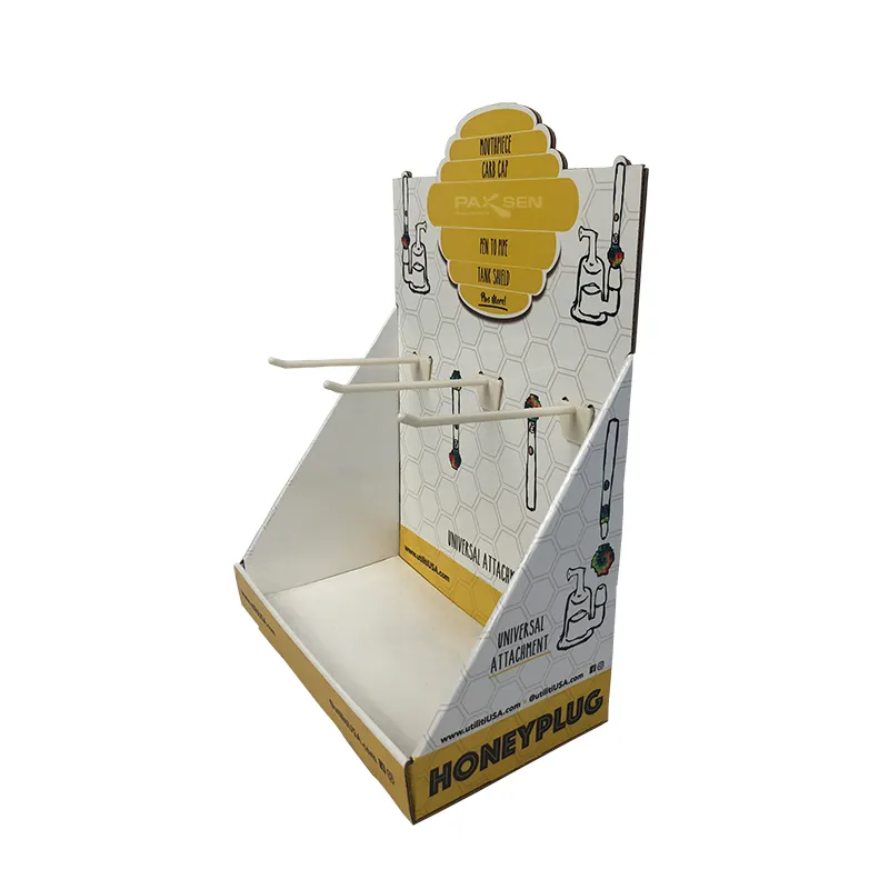 Kardus Hook Display Stand 4 Kait Counter Top Display PDQ Retail Show Box Kardus Box Display dengan Kait