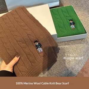 <strong>100</strong>% Merino <strong>Wool</strong> Square Muslim <strong>Shawl</strong> for Men and Women-Winter Classic Twist Embroidered Bear Design - Product Image 2