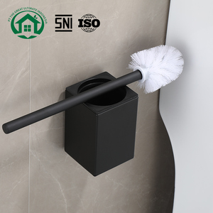 Pano.V Soporte Cuadrado de Aluminio Negro para Escobilla de Baño, Montado en Pared, con Vaso de Plástico, Organizador Moderno para Baños de Hotel - Product Image 1