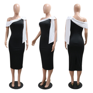 XXL CY901375 <span class=keywords><strong>Sexy</strong></span> Party Midi Kleid Mode Frau Abendkleider Schräge Schulter Schleife Bodycon Kleid - Product Image 2