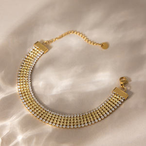 Bracelet Tennis en Alliage de Zinc Plaqué Or 18K, Motif Lignes Géométriques, Sertissage en Canal, Zircon Jaune, Bijou Tendance, Cadeau pour Toute Occasion - Product Image 4