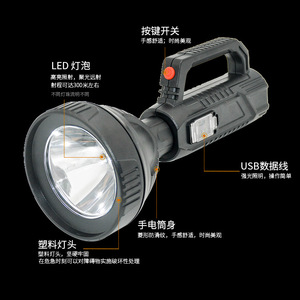 Linterna LED recargable, luz de emergencia portátil para exteriores, haz de luz fuerte de alto brillo, luz blanca regulable, carcasa de plástico ABS - Product Image 2