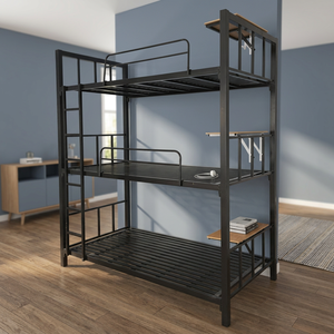 Stainless Steel 3-Tier Adjustable Height <b>Space</b>-<b>Saving</b> Bunk <b>Beds</b> with Desk Included for Adults-Home & Warehouse Furniture - Product Image 2