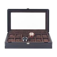 Nouvelle conception, matériaux recyclés écologiques, finition piano anti-poussière, boîte à montres en MDF à 12 emplacements, fermeture à clé, coussin doux, étui de présentation cadeau