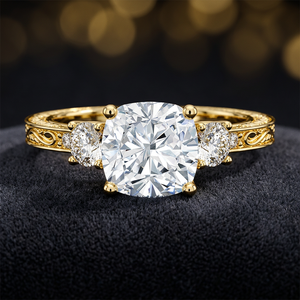 IGI Certified <b>Cushion</b> Cut Lab Grown Diamond Three Stone Vintage Filigree Women's Engagement <b>Wedding</b> <b>Ring</b> 10K 14K 18K Gold 925 - Product Image 1