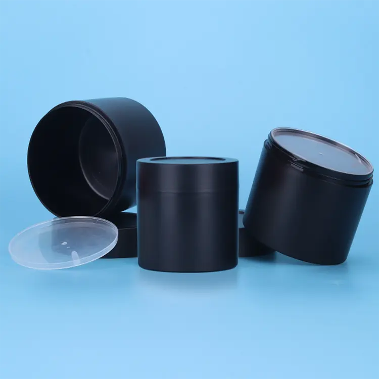 Custom 250 ml 500ml 500 ml PP Cosmetic Frosted Matte Black Plastic Body Cream Jar For Skincare Packaging