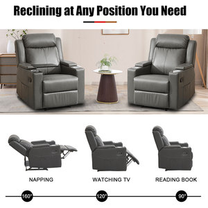 Factory Direct Living Room Sofas Black <strong>Grey</strong> Pu Leather Electric Power Single <strong>Recliner</strong> <strong>Chair</strong> with Storage and Cup Holder Table - Product Image 6