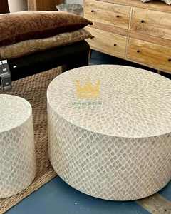 Artisan <b>Mother</b> of Pearl Inlay Coffee Table - Handcrafted Wooden Accent Table for Luxury Living Room Furniture - Product Image 3