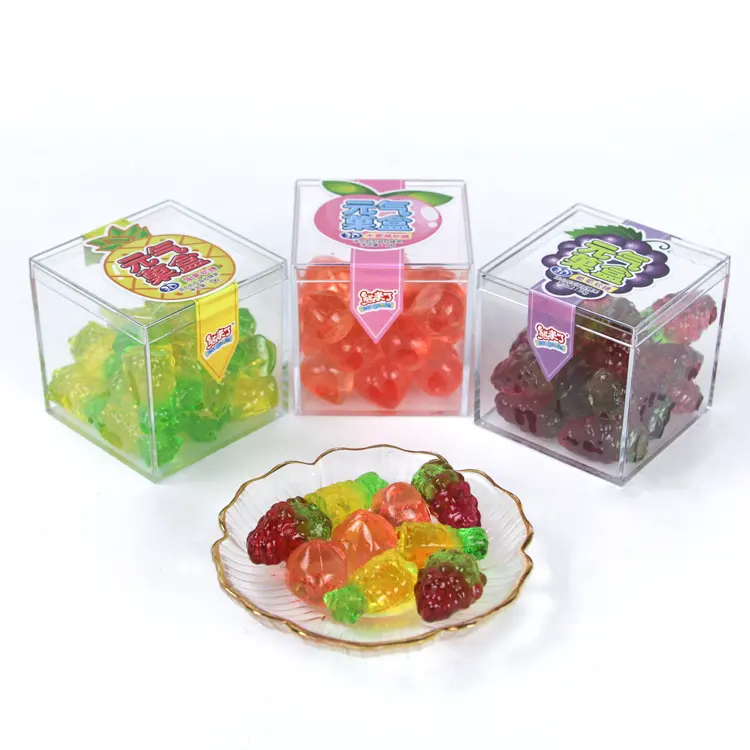 Vente en gros de bonbons bonbons gommes aux fruits assortis colorés avec boîtes