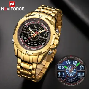 NAVIFORCE 9170 orologi da uomo in oro cronografo digitale Sport orologio da polso al quarzo sveglia impermeabile in acciaio inossidabile