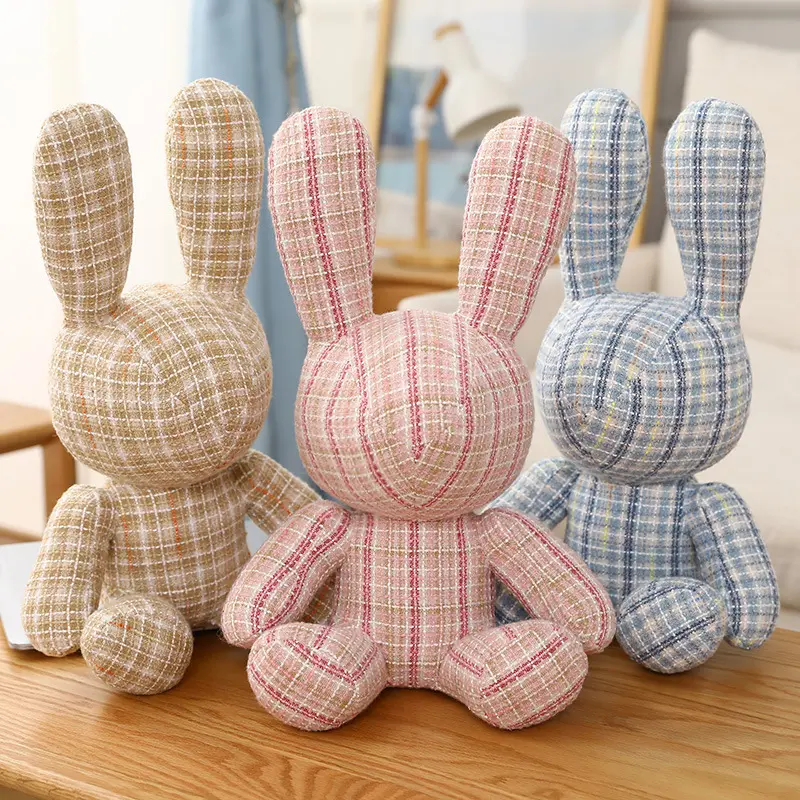 Easter Bunny Plush Doll Toys Plaid Fabric Stuffed Rabbit Girl Gifts Floral Colorful Soft Lovely Gift