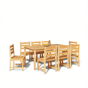 Ensemble de salle à manger de jardin en bois massif de teck, 9 pièces, meubles d'extérieur, style rustique, marron - Product Image 1