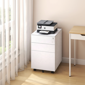 Armoire de classement mobile en acier moderne, compacte, à profil bas, écologique, à 3 tiroirs avec <span class=keywords><strong>roulettes</strong></span> pour le rangement de bureau à domicile dans les petits espaces - Product Image 2