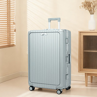 Valise à ouverture frontale en PC argenté mat, roues silencieuses à 360 degrés, coque rigide, doublure en polyester de luxe, bagage de voyage d'affaires