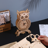 Horloge de table en bois 3D en forme de hibou à assembler soi-même, modèle de montre de bureau en gros