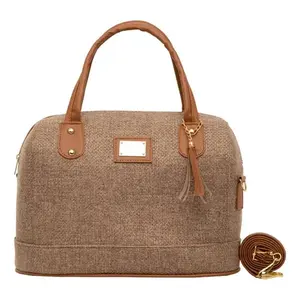 Sac de plage en jute pour femme Fana Jordin Camel, taille moyenne, durable, avec poche intérieure zippée - Product Image 4