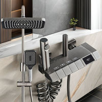 Ensemble de douche gris pistolet avec robinet à pression douce effet pluie, à affichage numérique intelligent, à touches de piano et à valve céramique massante