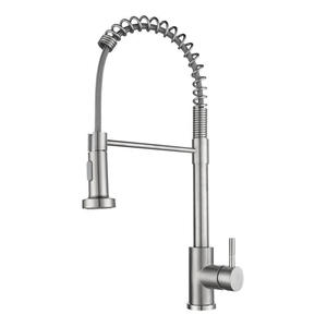 304 SS Brass Single Lever Spring Kitchen Sink Faucet <b>Brushed</b> Nickel-colored Two-function Kitchen Spring American-style Faucet - Product Image 1