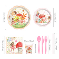 Huancai fée fête fournitures champignon Floral papier assiettes tasses serviettes jetable vaisselle ensemble pour décorations de fête d'anniversaire