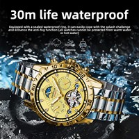 Montre mécanique pour homme de marque, phase de lune, résistante à l'eau 50m, bracelet en acier inoxydable de luxe, boîtier en alliage, fermoir papillon